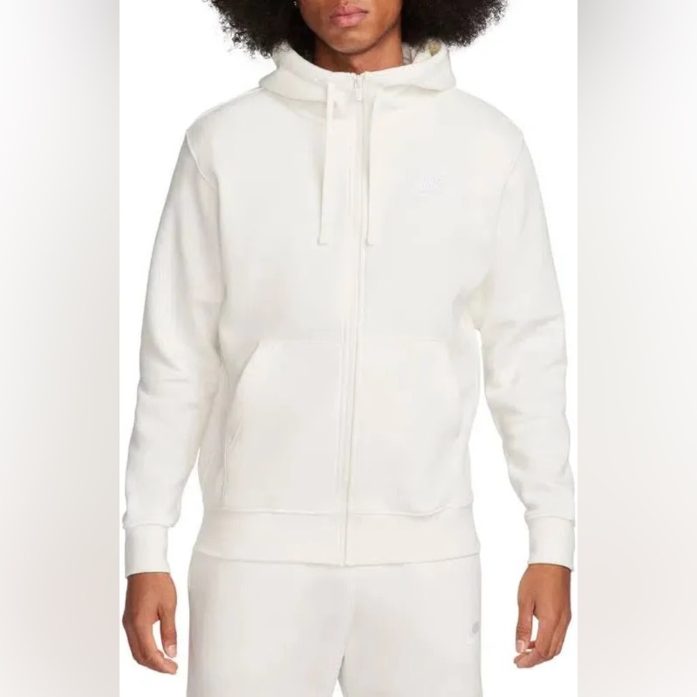 White Nike Club Zip Hoodie